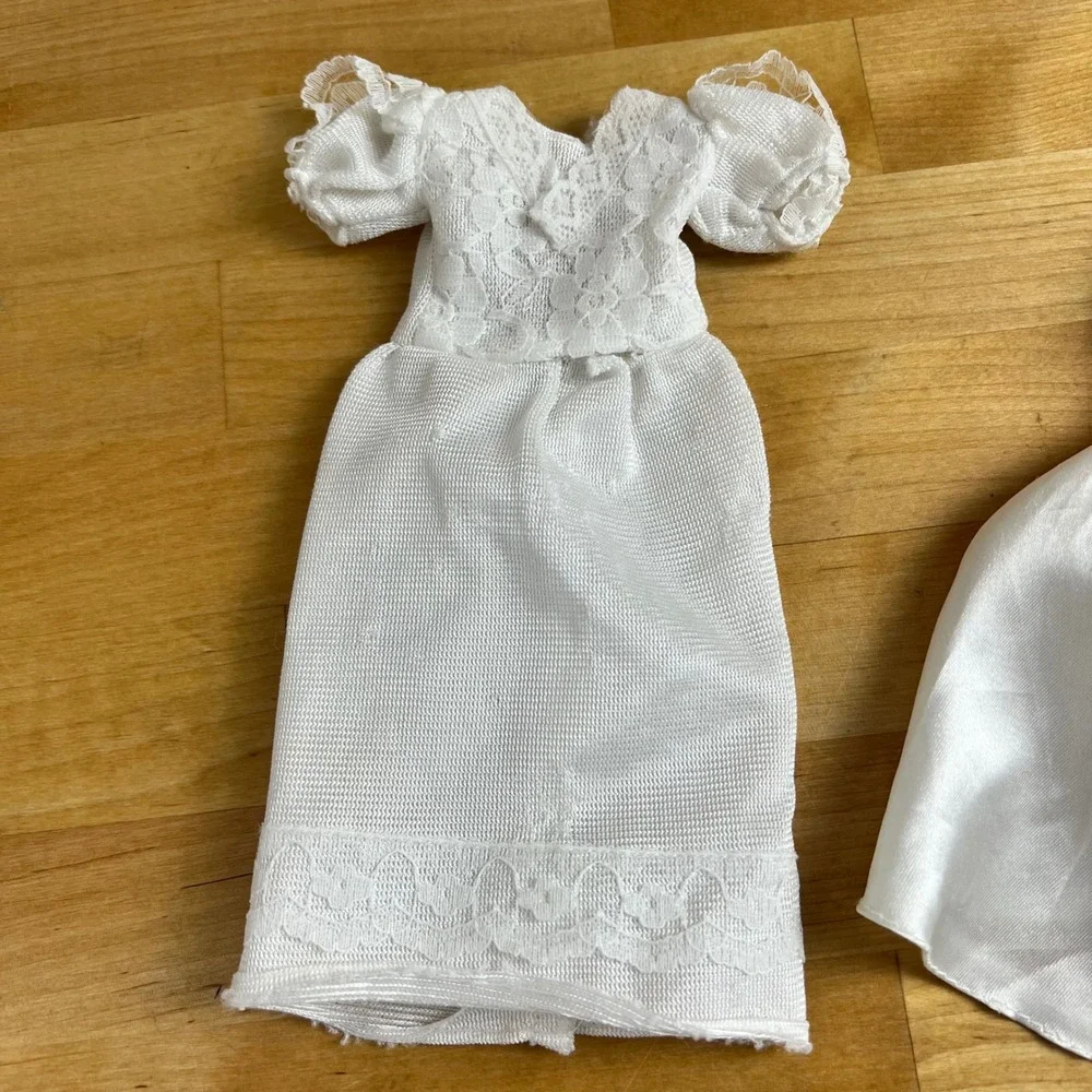 Vintage Barbie Doll Clothes Wedding Dress Gown Bundle (3) White Pink FLAWS